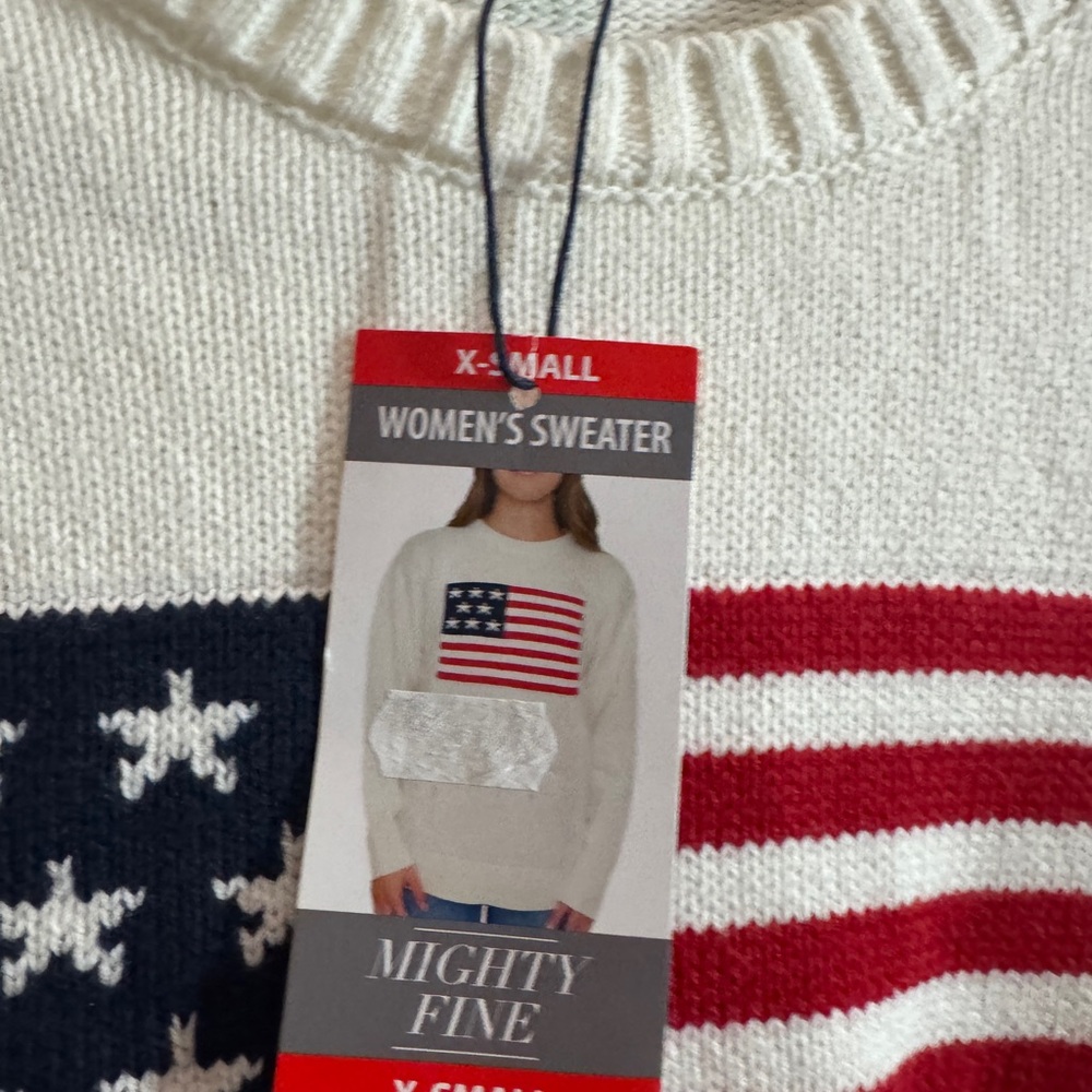 Mighty Fine Cream Crewneck Sweater with Flag Knit - Picture 4 of 5